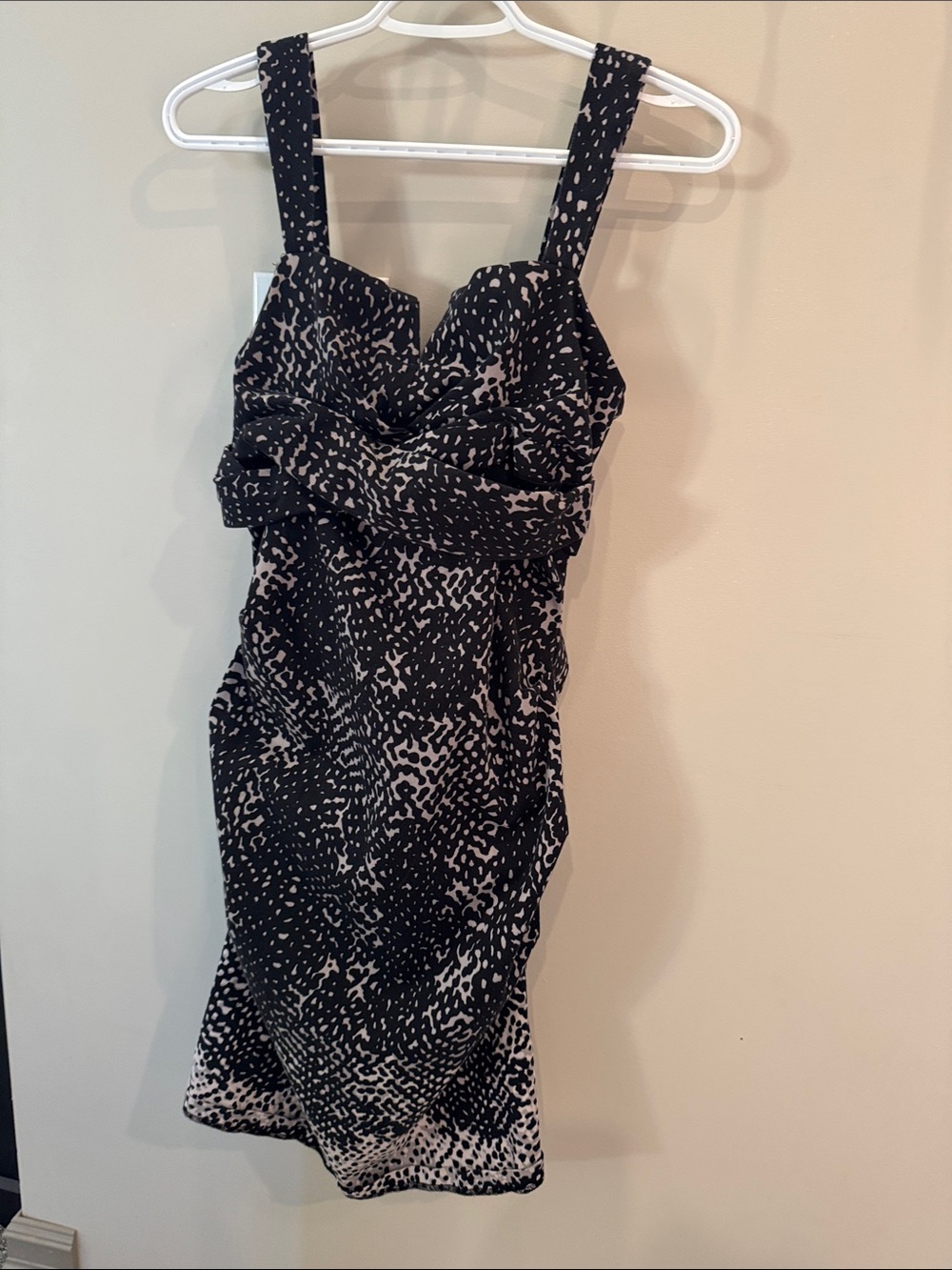 le chateau Black and Cream Printed Midi Dress
